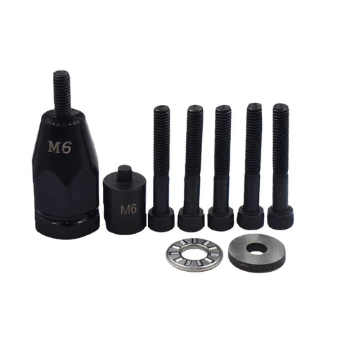 Pro Grade Pneumatic Rivet Nut Tool Kit with M6 heads, mandrels, and bearings for quick riveting on metal panels and pipes.