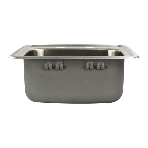 Side view of Drop In One Hole Kitchen Sink Kit, Single Bowl, Brushed Stainless Steel, 15 Inch Square, 20 Gauge 304 Stainless