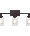 Three Light Vanity Light In Oil Rubbed Bronze, Industrial Wall Sconce With Clear Glass Shades For Bathroom Bedroom Porch Kitchen Living Room, Modern Farmhouse Style Home Lighting