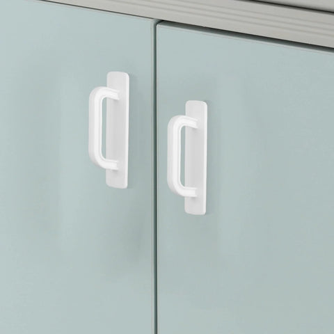 White two pack adhesive cabinet handles stick on no drill pulls on light blue cabinet doors