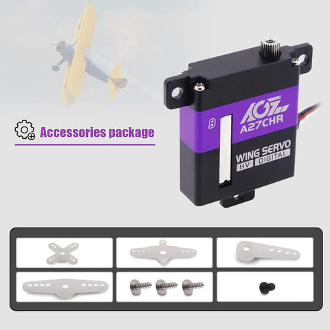 Heavy Duty Digital High Torque Micro Wing Servo Pumping Out A Serious Eleven Point Four Kilogram Pull With Brushless High Performance Motor Action Plus Tough Cnc Aluminum Housing Built For Wild Rc Car Swaps, showing servo and accessories.