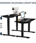 Rock Solid 55 Inch Electric Standing Desk With Double Beam Frame for Home Office or Gaming Setup adjustable from 27 to 45 inches.