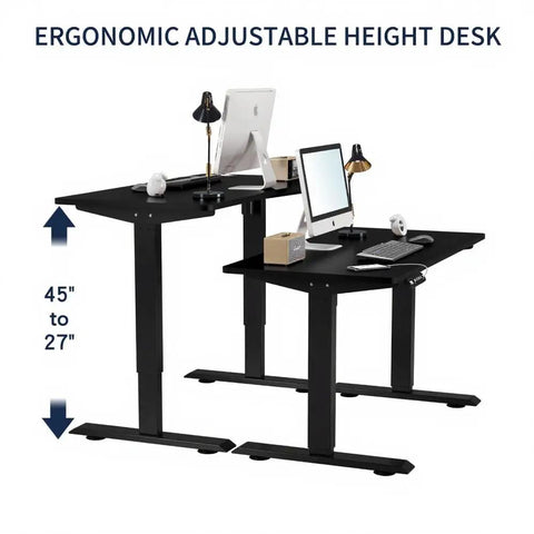 Rock Solid 55 Inch Electric Standing Desk With Double Beam Frame for Home Office or Gaming Setup adjustable from 27 to 45 inches.