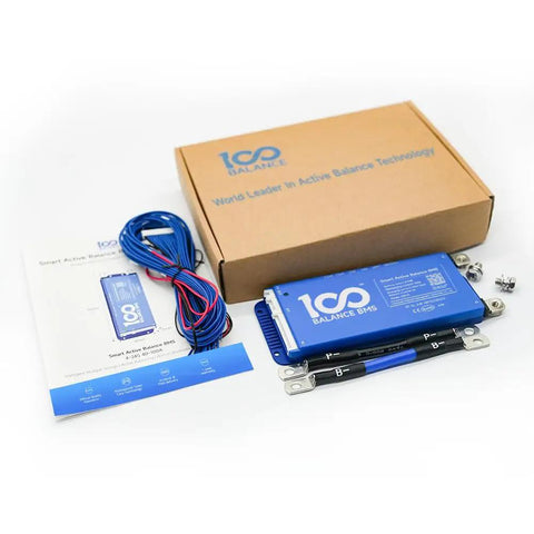 Heavy Duty Premium Smart Battery Management System 24V To 72V Handling 40 Amps With Built In One Amp Active Balancer components and packaging.