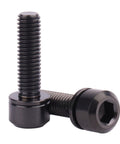 Black M5 hex-socket bolt with washer and chamfered head for bicycle stem components; 2-pack