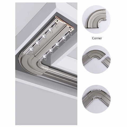 Rock Solid Heavy Duty Double Rail Sliding Barn Door Hardware Kit with aluminum ceiling track and corner connectors.