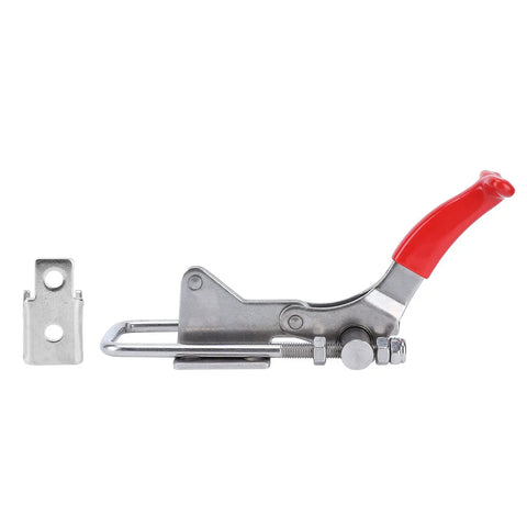 Heavy Duty Stainless Steel Toggle Latch Clamp With Adjustable Design And A劲 Solid 496lb Holding Force Makes It Perfect For Secure Storage, close-up with red handle