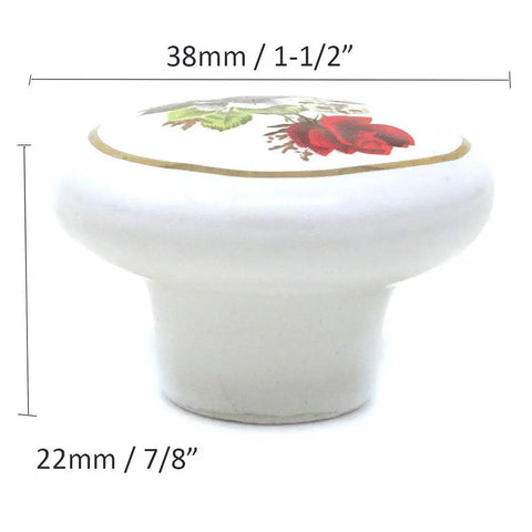 Hand Painted Ceramic Cabinet Knobs Knockout Vintage Style Red Rose Design Six Piece Set For Kitchen Drawers And Dressers Buttery Smooth Glaze Finish, 1.5 inch knob top