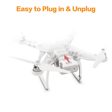 Phantom 3 Replacement Intelligent Flight Battery Two Pack 15.2V 4480mAh 68Wh Extended Power for DJI drone being swapped