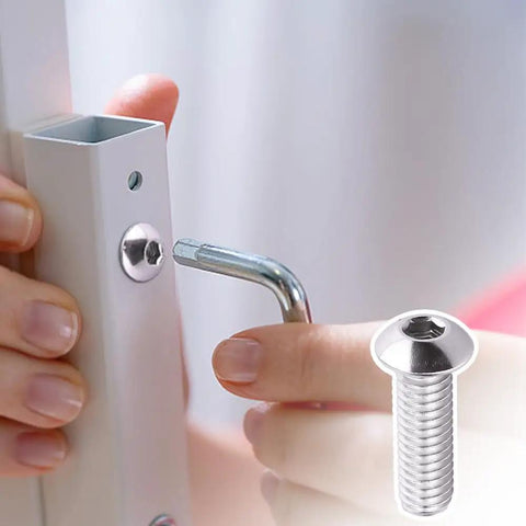Fifty Pack Button Head Socket Cap Screws Sized For 10-32 Thread By Half Inch Finely Threaded Eighteen Eight Stainless Steel Hardware Tough As Nails Built For Bike Mods And Home Projects Includes Allen Wrench For Quick Setup in use with wrench on a metal frame.