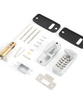 Keyless Digital Door Lock Set With Push Button Code Entry For Home And Business, parts layout with aluminum body and steel internals