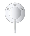 Front view of All-In-One 3-Way Shower Diverter Valve Trim Kit in Starlight Chrome showing control icons for shower, handheld, and tub spout.