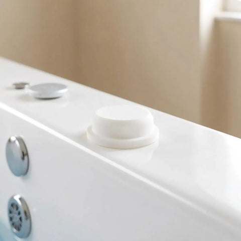 5pcs Silicone Bathtub Jet Cover Plug for 30-31mm Round Holes installed in a bathtub, showing smooth white surface and round shape.