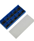 APKT1604PD R76 IC928 Carbide Inserts Set 10 Pieces for CNC Turning in steel, open blue container showing inserts