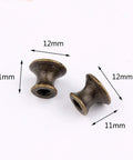 Pair of 10 Pcs Vintage Bronze Drawer Pull Handles Zinc Alloy Mini Metal Knobs for Cabinets and Jewelry Boxes, dimensions shown.