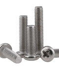 Ten Piece 10-32 X 7/8 Inch 304 Stainless Steel Cross Recessed Pan Head Phillips Machine Screws stacked in a pile.