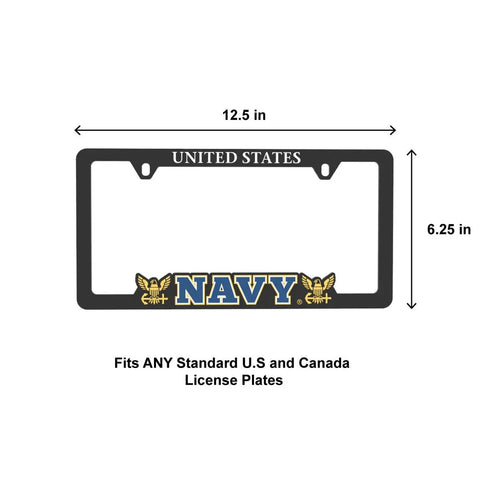 Patriotic Navy License Plate Frame Weatherproof ABS Plastic With Universal Fit, Navy emblem, US standard size
