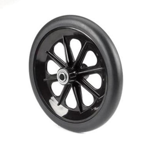 Wheelchair Caster Assembly 8 Inch Front Wheel With 8 Spoke Black Rim Black Rubber Tire Molded On Rim Non Precision Bearing