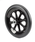 Wheelchair Caster Assembly 8 Inch Front Wheel With 8 Spoke Black Rim Black Rubber Tire Molded On Rim Non Precision Bearing