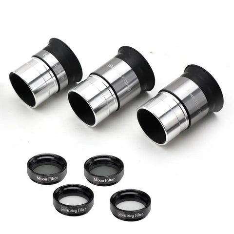 Comprehensive One Point Twenty Five Inch Telescope Eyepiece Set With 4mm 10mm And 20mm Lenses Five X Barlow Lens Moon Filters And Polarizing Filters