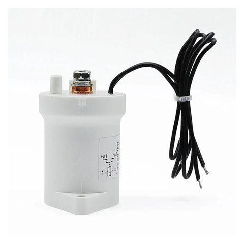 Heavy Duty High Voltage Dc Contactor 100 Amps For Ev Charging Piles Built Tough With Flame Retardant Shell, white housing and wires.