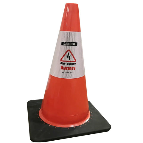 Top Shelf Reflective Safety Cone Collar Kit For EV Repair High Voltage Danger Warning Sign 3 Pack, orange cone with battery warning