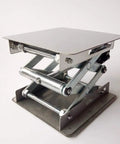 Heavy Duty 4 Inch By 4 Inch Stainless Steel Lab Jack Lift Stand Table Scissor Platform with adjustable mechanism.