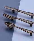 Bronze Kitchen Cabinet Pulls Spoon Knife And Fork Shapes 3 Inch Center To Center Mounting Holes Zinc Alloy Handles Set for cabinets drawers