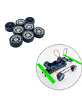 8 Pack RC Car Wheels With Rubber Tires And Metal Axles For DIY Toy Builds, Easy Install, shown with assembly example