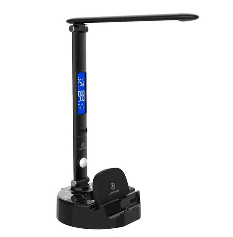 Smart LED Desk Lamp With Wireless Charger And USB Port, Built-In Bluetooth Speaker, adjustable black foldable lamp