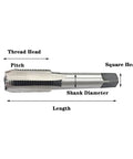 M10 X 1.5 Hand Tap Set Right Hand Threading Tool Steel Alloy showing labeled dimensions and parts for precision threading