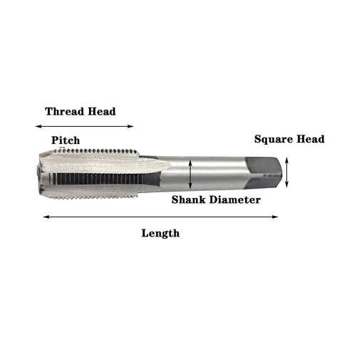 M10 X 1.5 Hand Tap Set Right Hand Threading Tool Steel Alloy showing labeled dimensions and parts for precision threading