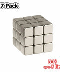 Super Badass N48 Neodymium Cube Magnets 1/4 Inch 6Mm Size in a 27 pack, heavy-duty metal cubes for strong holding power.