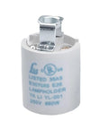 Workhorse Glazed Porcelain E26 Ceramic Socket Keyless Lampholder with mounting bracket and UL certification for 660W at 250V.