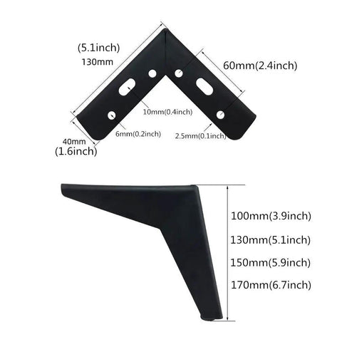 Heavy Iron Sofa Legs Set Of 4 For Couch Bed Ottoman Coffee Table And Cupboard Diamond Triangle Design With Rubber Pad Silent Non Slip Floor Protection Each Leg Supports Up To 250Kg DIY Replacement, dimensions shown
