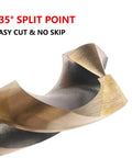 Close-up of 135-degree split point on One And Three Eighth Inch Cobalt Drill Bit HSSCO High Speed Steel M35 SD Twist Drill Bit.