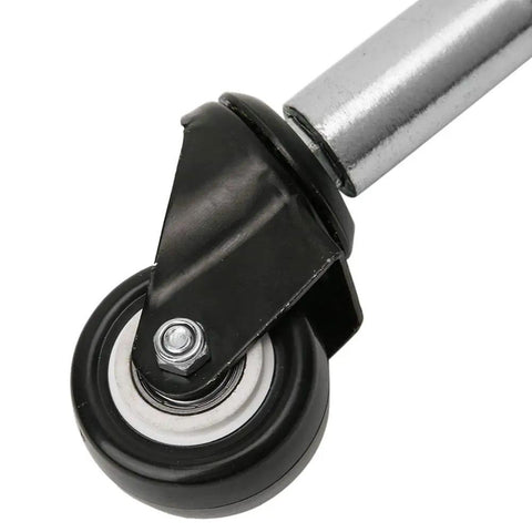 Close-up of black Spring Loaded Gate Wheel Caster For Wooden And Farm Gates With 110 Lb Load Capacity Universal Mounting Plate