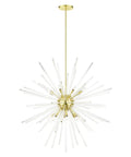 Straight Up 16 Light Satin Brass Foyer Pendant Chandelier With Real Clear Crystal Rods Built Different For Grand Entries And Modern Homes Damp Rated Total Glow Game Changer, featuring a starburst design.
