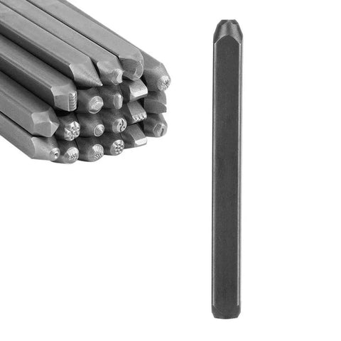 Metal Jewelry Anvil Chisel Kit With Punch Stamp Molds For Jewelry Making And Metal Carving Pro Grade Tools Set 20pcs, close-up of steel stamps
