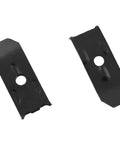 Set Of Twenty Black Iron Table Leveling Clips With Matching Screws Heavy Duty Furniture Stabilizers for Wobbly Dining Tables and Cabinets close-up of shims