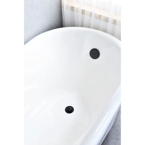 Brass Bathtub Drain Kit With Lift And Turn Mechanism, Single Hole Overflow Faceplate, Matte Black Finish in a white tub