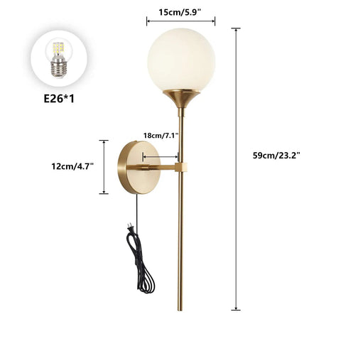Gold Glass Globe Wall Sconces Set Of 2 Plug In Mid Century Modern Look for Vanity Bathroom Mirror Hallway Brass Finish
