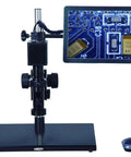 Auto Focus Microscope With Display For Lab Use, 1080P HD Imaging, Capture Photos And Video, Save To USB Drive, Review And Compare Images, Auto White Balance And Exposure, Adjustable Brightness, Contrast And Gain, Crosshair Display on a lab stand