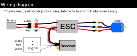 Wiring diagram for 30A RC ESC For Brushless Motors, 2 To 4S LiPo, Built In 3A UBEC, XT60 Lead, 3.5mm Bullet Plugs