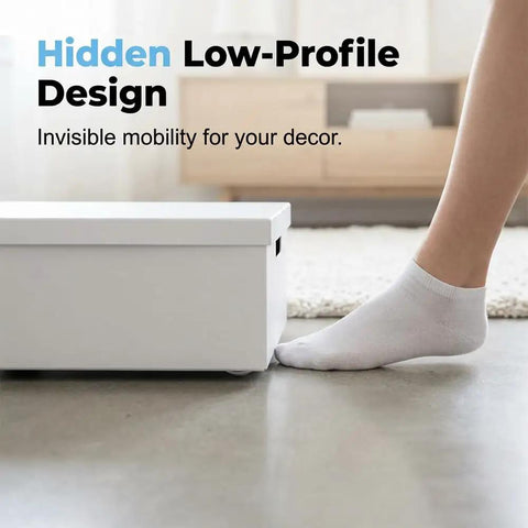 Reliable Peel Stick Mini Caster Wheels White Four Pack No Sweat Furniture Sliders Tool Free Quick Install showing low-profile design in use under a white box