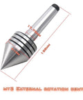 CHENTEC MT2 tailstock live bearing center for metal/wood lathe; silver metal with black rings side view