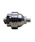 Side view of AC40 One Quarter Inch Hydraulic Pressure Accumulator With Integrated Solenoid Valve, metal finish for industrial use.