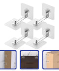 Four Pack Anti Tip Anchors For Furniture Stainless Steel And Acrylic, Adjustable Wall Mount Design, No Drill Required, Easy Install For Dressers Shelves TV Consoles Cabinets Keeping Kids Pets And Heavy Appliances Safe. Four anti-tip wall anchors in stainless steel and acrylic