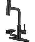 Kick Things Up A Notch With This Solid Matte Black Single Hole Faucet Offering A Smooth Pull Down Sprayer And Handy Cup Washer For Hassle Free Kitchen Tasks, showcasing a sleek modern design.