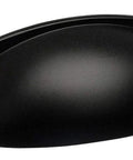 Close-up of 10 Pack Flat Black Cabinet Hardware Bin Cup Drawer Pulls With 3 Inch Hole Centers, modern design, flat black finish.